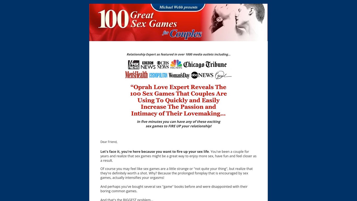 100 Great Sex Games For Couples by Michael Webb, Oprah Love Expert