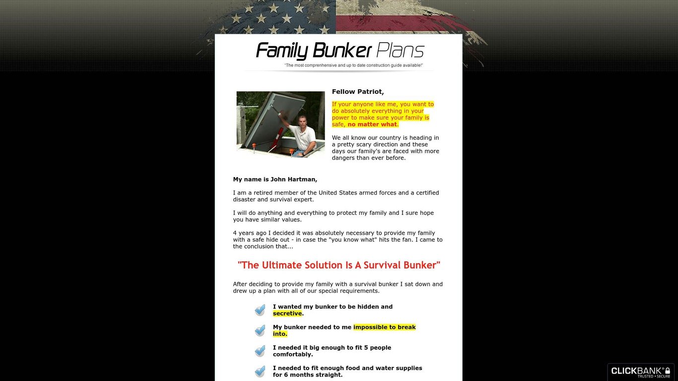 Family Bunker Plans - Top new survival product paying 75%.