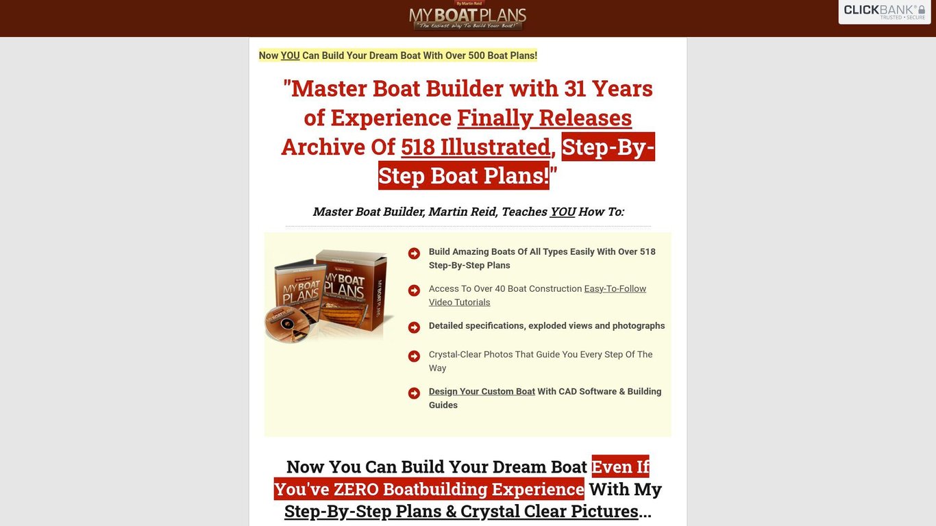 NEW! MyBoatPlans 518 Boat Plans - Updated For Higher Comms!