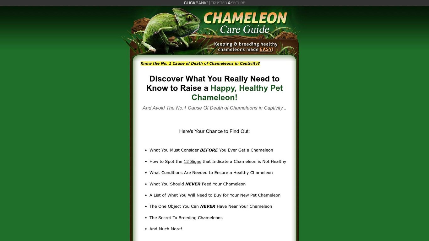 Chameleon Care Guide - Only Product in Booming Niche - 75% Commissions