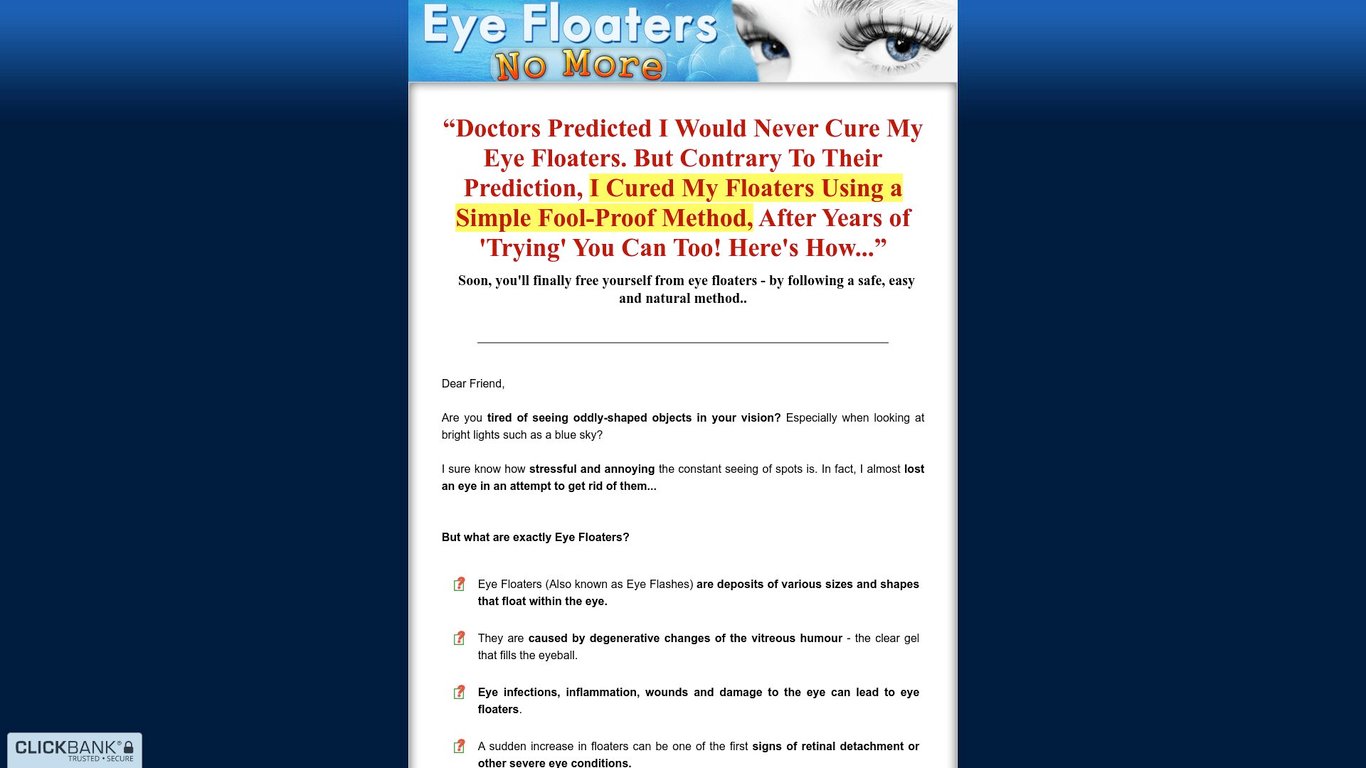 Eye Floaters No More ~ NEW Niche with High Conversions