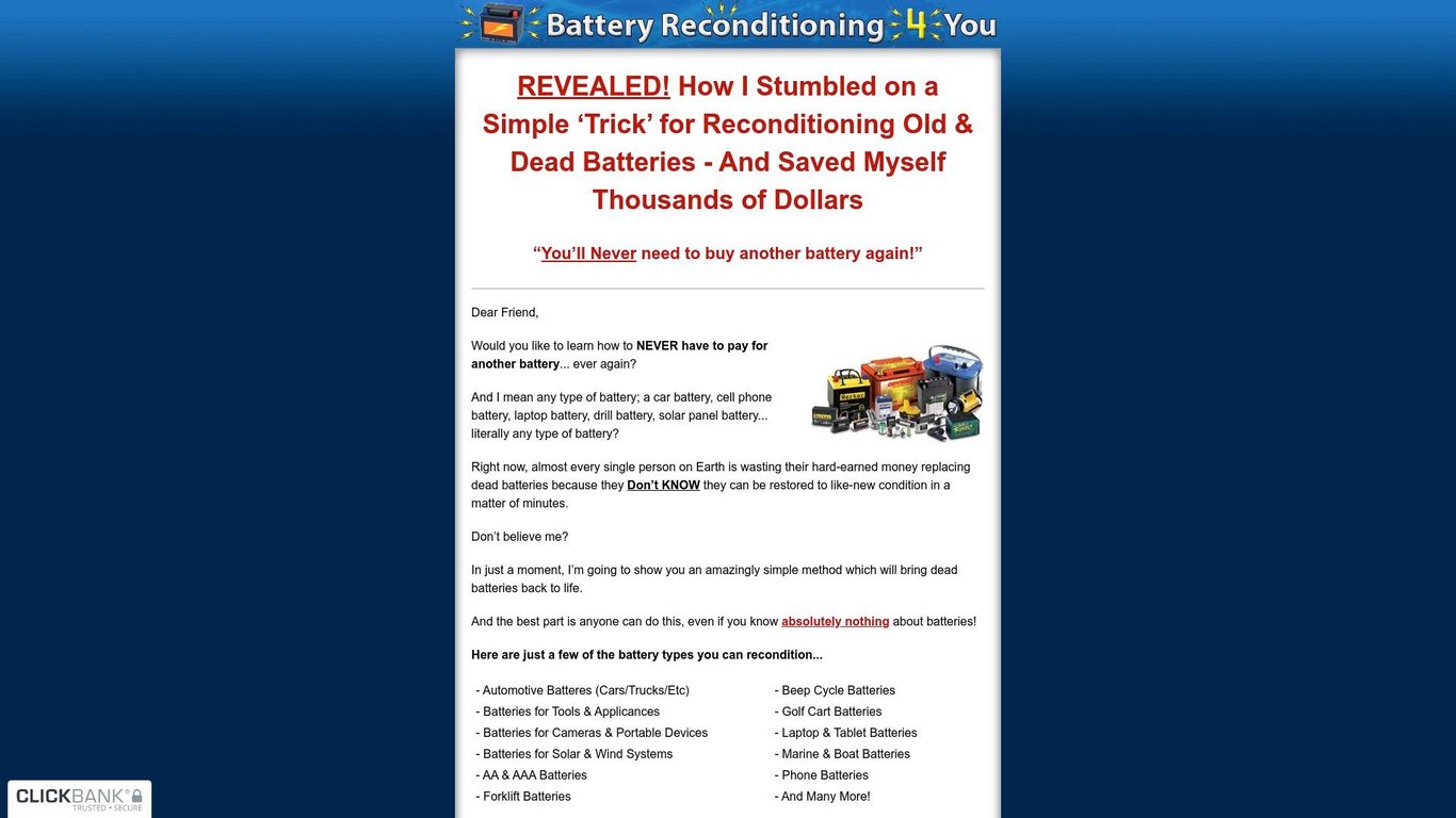 Battery Reconditioning 4 You - 100% Commission!