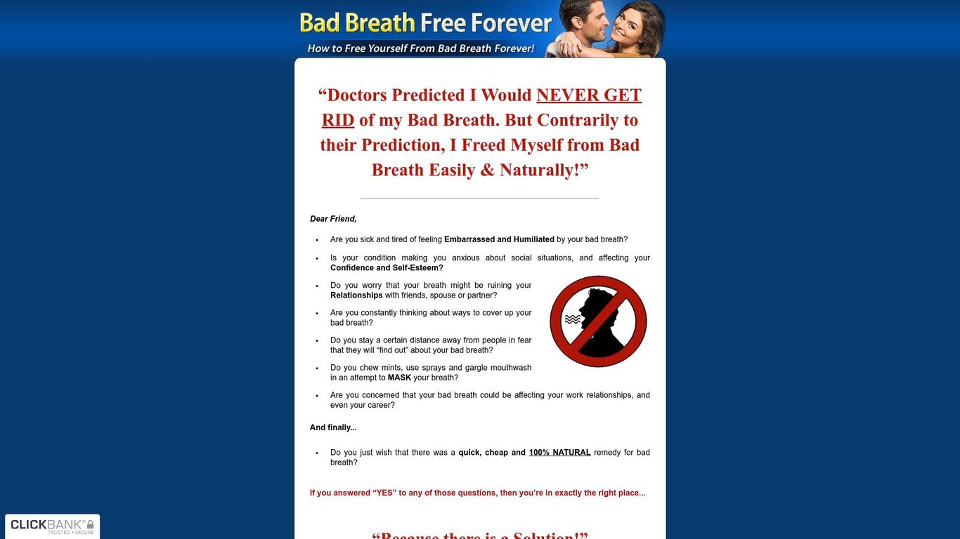 Bad Breath Free Forever  ~ Brand New With a 13.2% Conversion Rate!