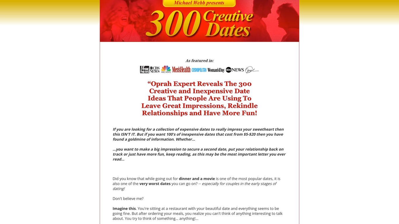 300 Creative Dates - By Oprah Dating and Relationship Expert.