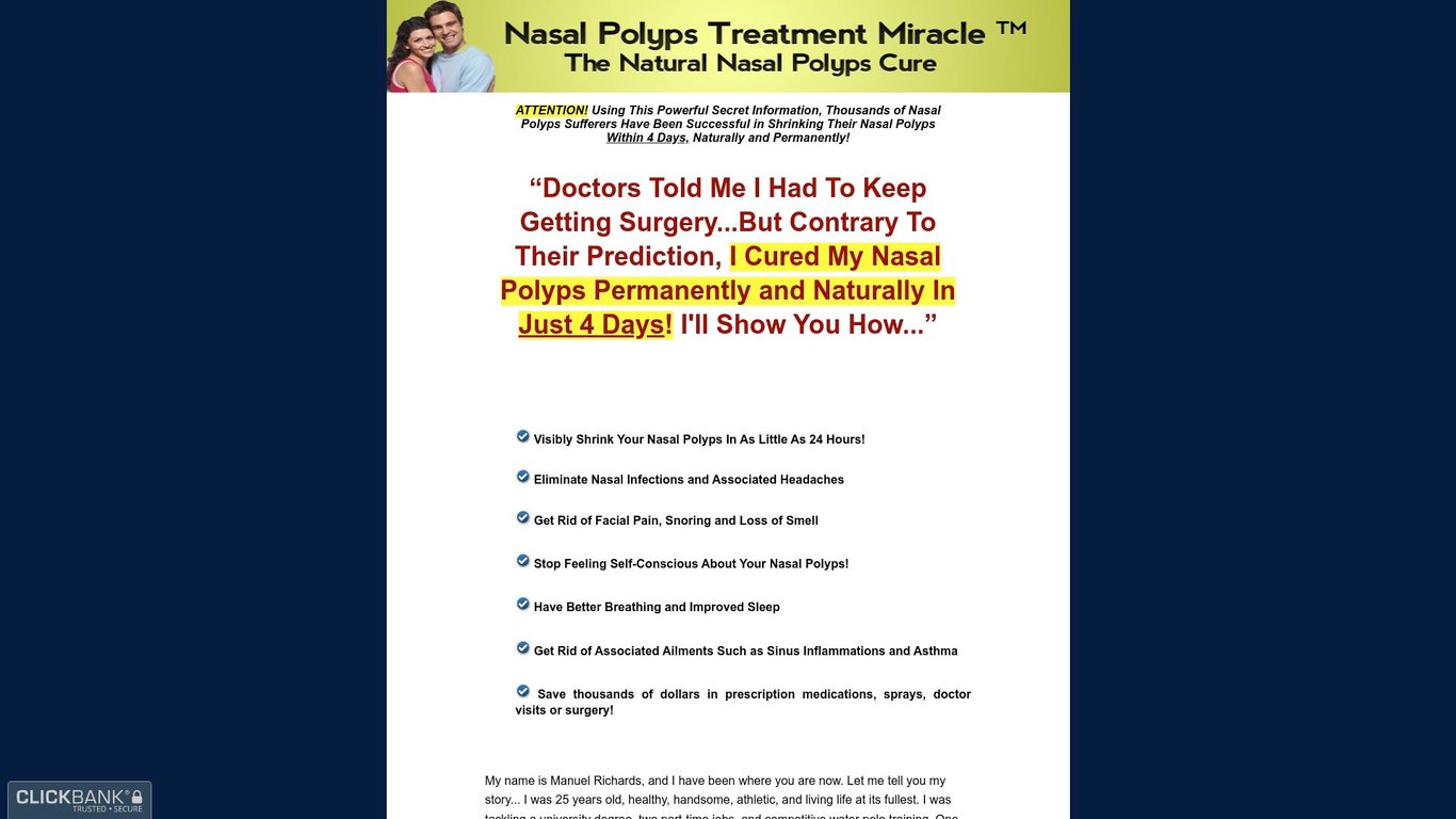 Nasal Polyps Treatment Miracle (TM) - Up to $68 per sale!