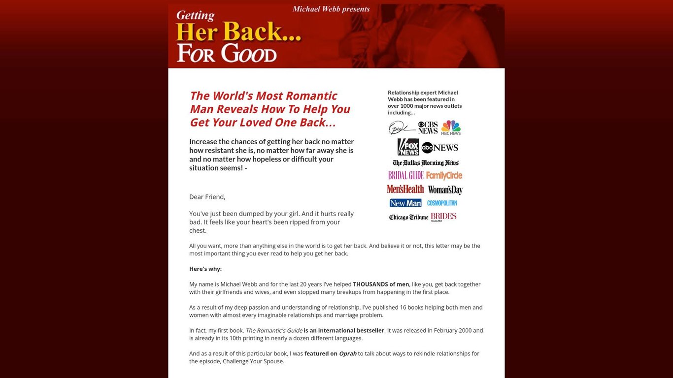 Getting Her Back - For Good  --  by Oprah love expert Michael Webb