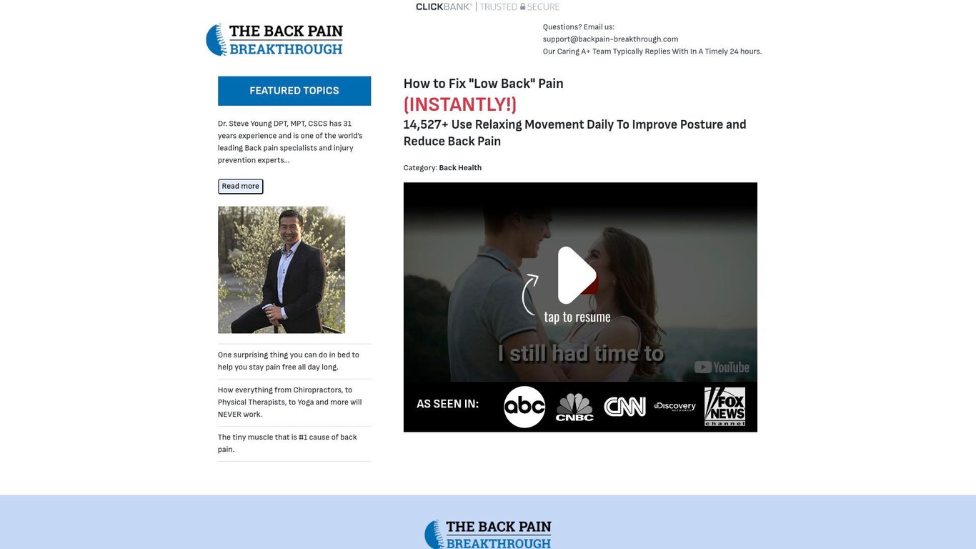 Back Pain Breakthrough $1.70 avg epc