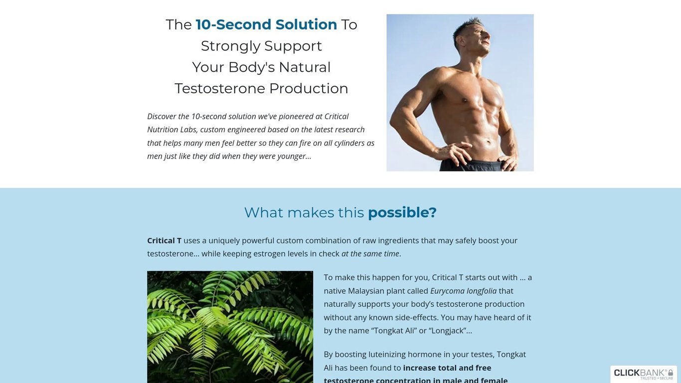 Critical T - Top Testosterone Boosting Supplement on Clickbank