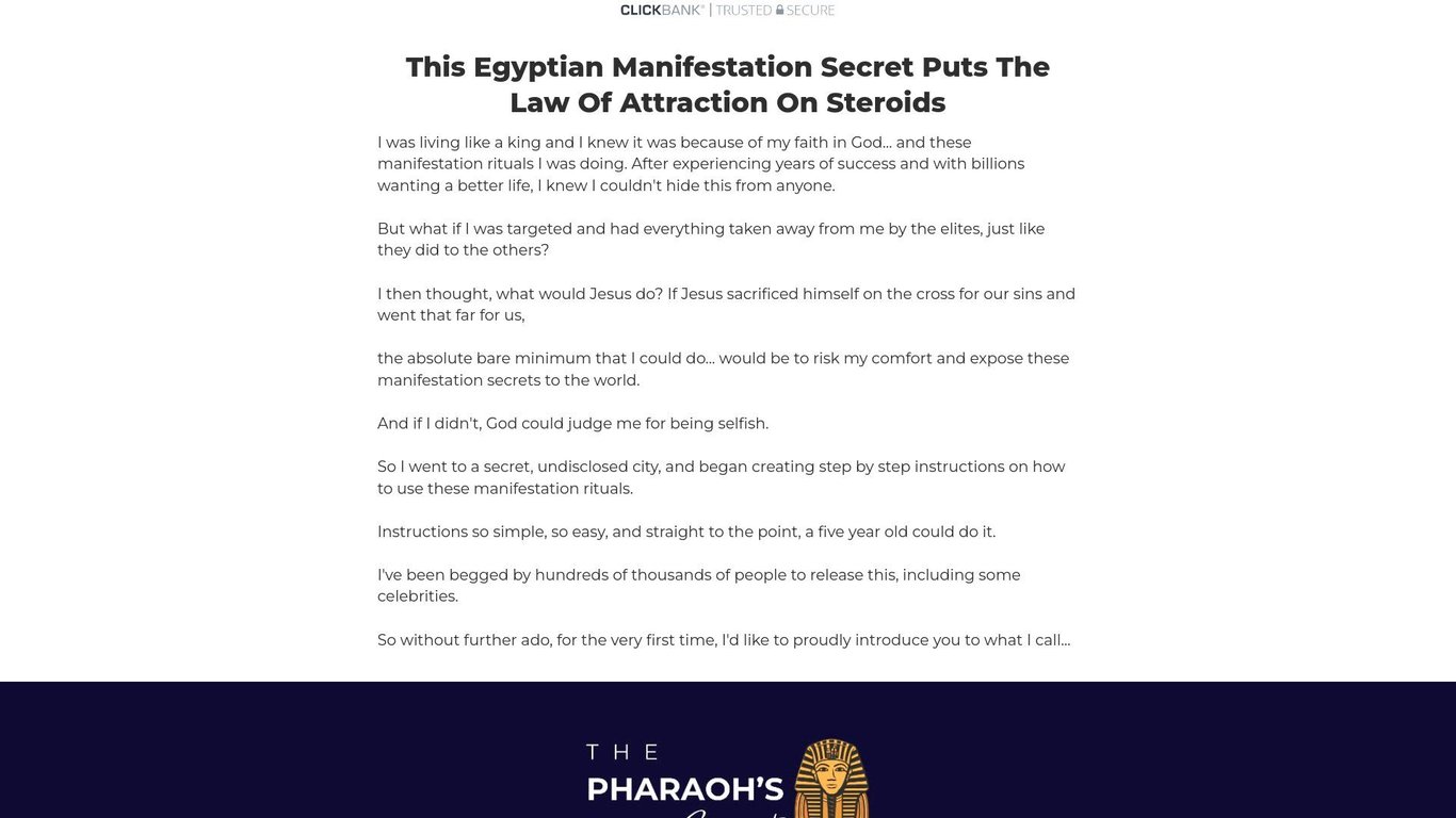 The Pharaoh's Secret - Brand New VSL By 8 Figure Copywriter