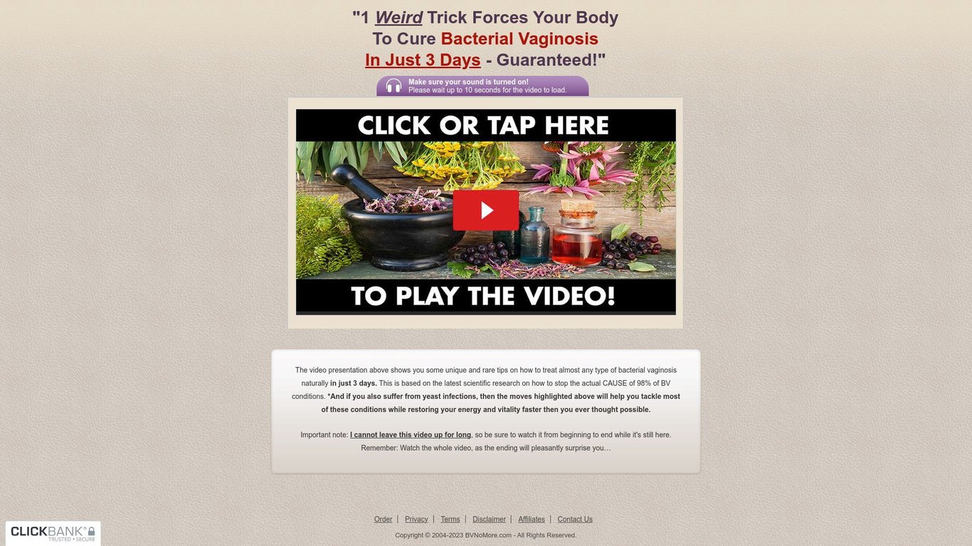 BV No More (tm)~ Top Converting Bacterial Vaginosis Offer On Cb!